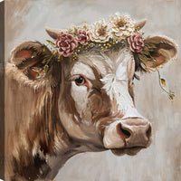Floral Cow Canvas Wall Art – 24