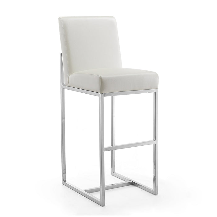 Manhattan Comfort Element 42.13\" Polished Chrome Stainless Steel Barstool - Pearl White