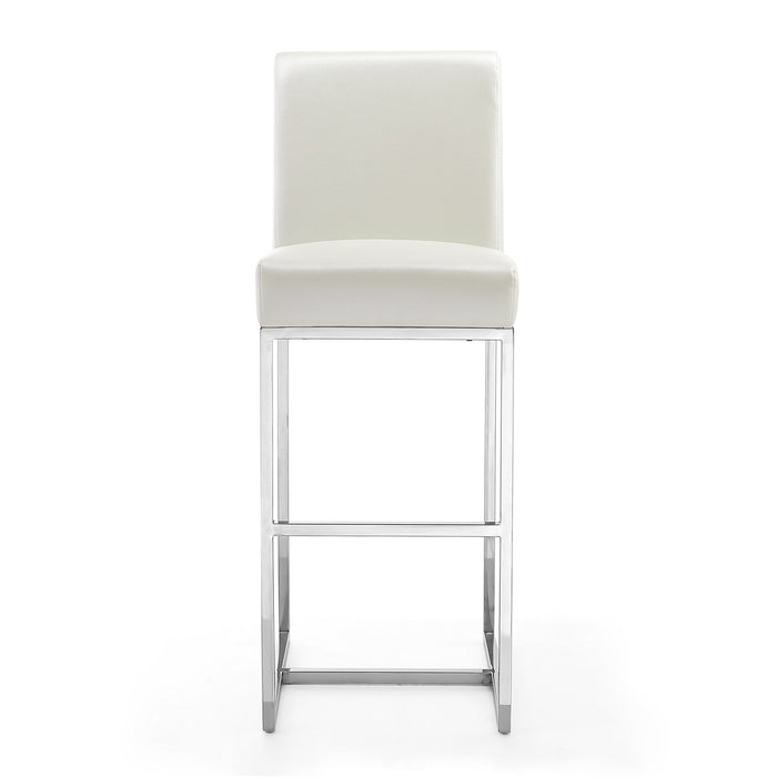 Manhattan Comfort Element 42.13\" Polished Chrome Stainless Steel Barstool - Pearl White