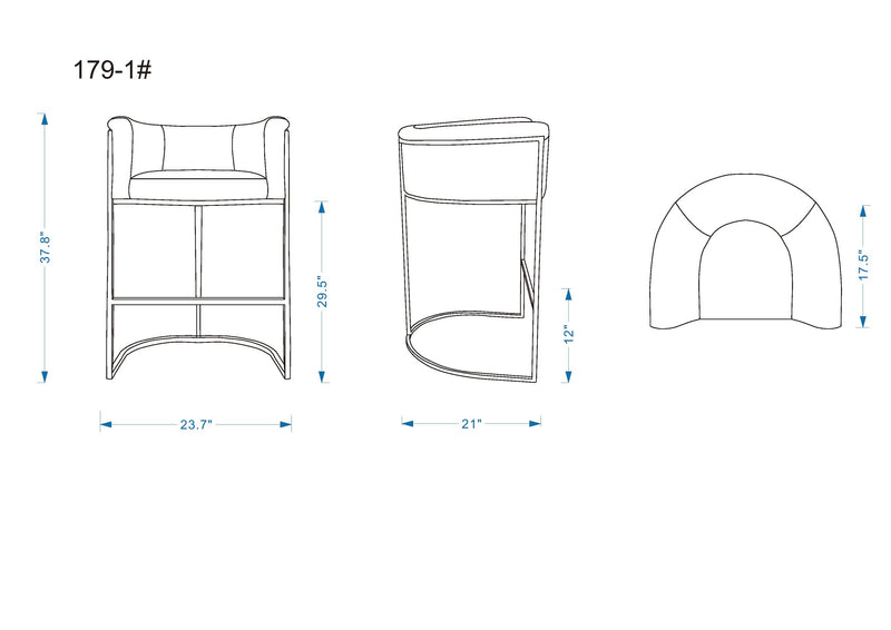 Manhattan Comfort Cosmopolitan 37.8\" Metal Barstool - Pebble & Black
