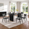 Kort & Co. Capri 7pc Dining Set with Table & 6 Chairs, Gold Accent, Pedestal Base, 72"W – Charcoal | Ensemble de salle à manger Capri de Kort & Co. 7 pièces avec table de 72 po (L), touches dorées, base piédestal et 6 chaises - anthracite