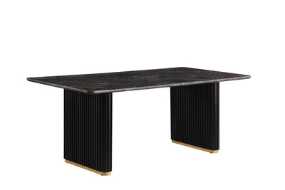 Kort & Co. Capri Dining Table with Marble-Look Top & Gold Accent, Pedestal Base, 72"W - Black | Table de salle à manger Capri de Kort & Co. de 72 po (L) avec dessus en imitation de marbre, touches dorées et base piédestal - noire
