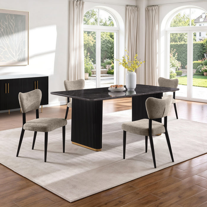 Kort & Co. Capri 5pc Dining Set with Table & 4 Chairs, Gold Accent, Pedestal Base, 72\"W – Taupe