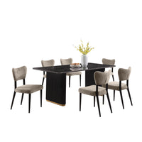 Kort & Co. Capri 7pc Dining Set with Table & 6 Chairs, Gold Accent, Pedestal Base, 72