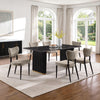 Kort & Co. Capri 7pc Dining Set with Table & 6 Chairs, Gold Accent, Pedestal Base, 72"W – Taupe | Ensemble de salle à manger Capri de Kort & Co. 7 pièces avec table de 72 po (L), touches dorées, base piédestal et 6 chaises - taupe