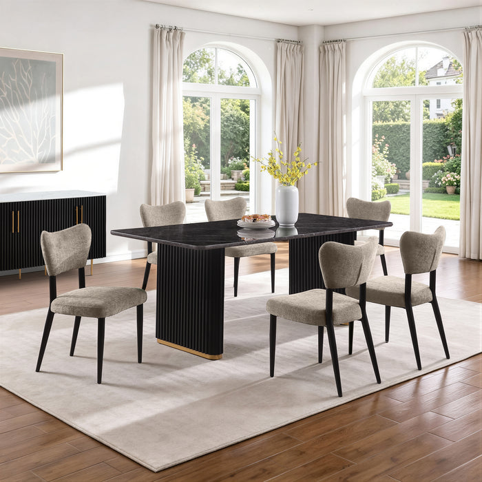 Kort & Co. Capri 7pc Dining Set with Table & 6 Chairs, Gold Accent, Pedestal Base, 72\"W – Taupe