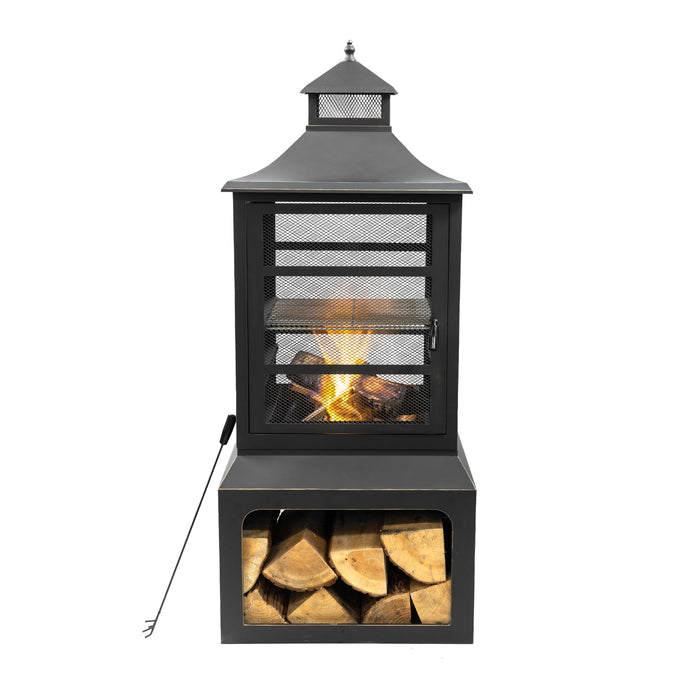 Deko Living Wood Burner Fire Pit Grill & Log Storage