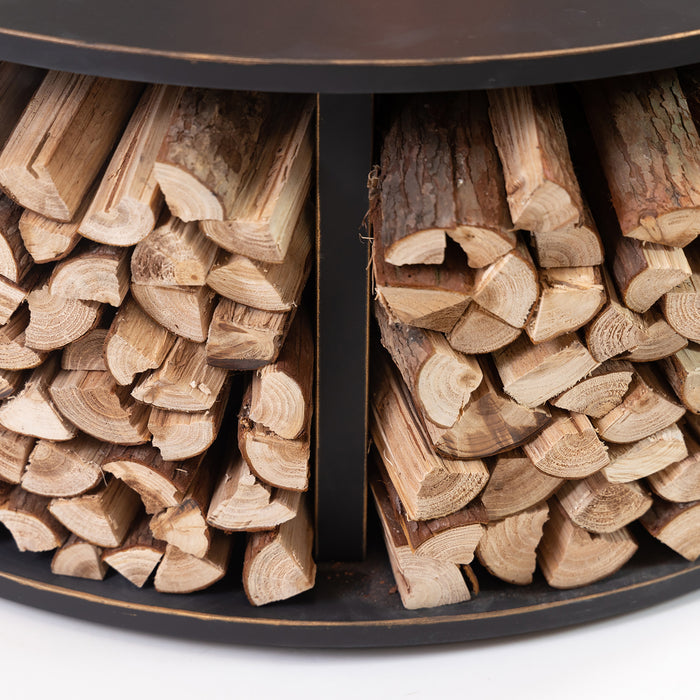 Deko Living Metal Wood Burner Round Fire Pit & Log Storage