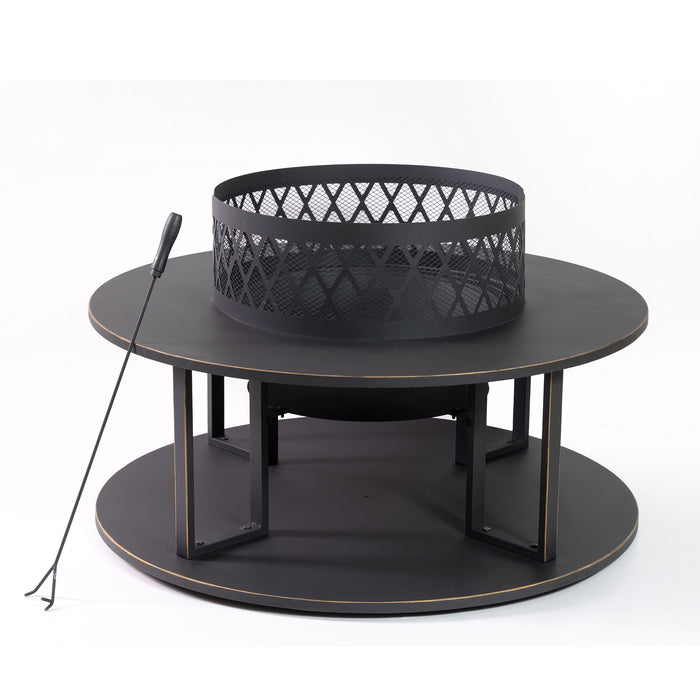 Deko Living Metal Wood Burner Round Fire Pit & Log Storage