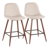 LumiSource Pebble Beige Fabric Mid-Century Modern Counter-Height Stool - Set of 2