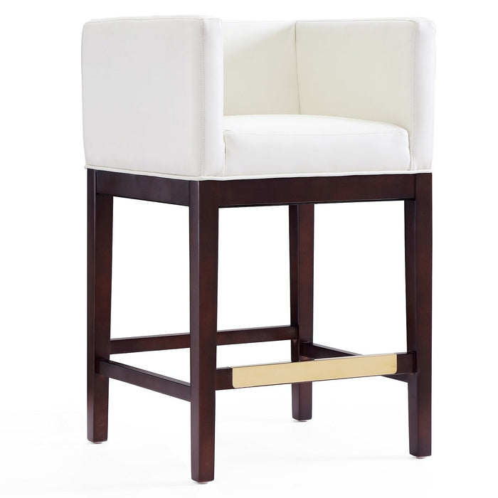 Manhattan Comfort Kingsley 34\" Beech Wood Counter Height Barstool - Ivory & Dark Walnut