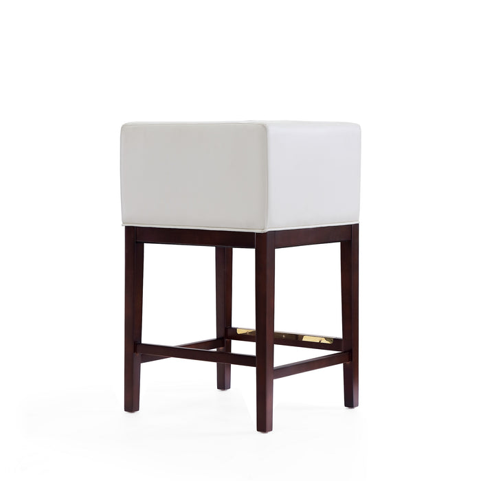 Manhattan Comfort Kingsley 34\" Beech Wood Counter Height Barstool - Ivory & Dark Walnut