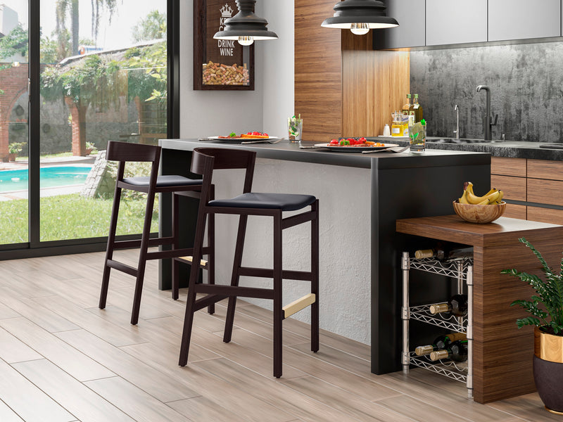 Manhattan Comfort Klismos 36.75\" Beech Wood Counter Height Barstool - Black & Dark Walnut
