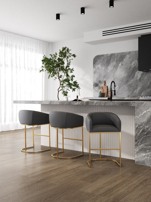 Manhattan Comfort Louvre 36\" Stainless Steel Counter Height Barstool - Grey & Titanium Gold