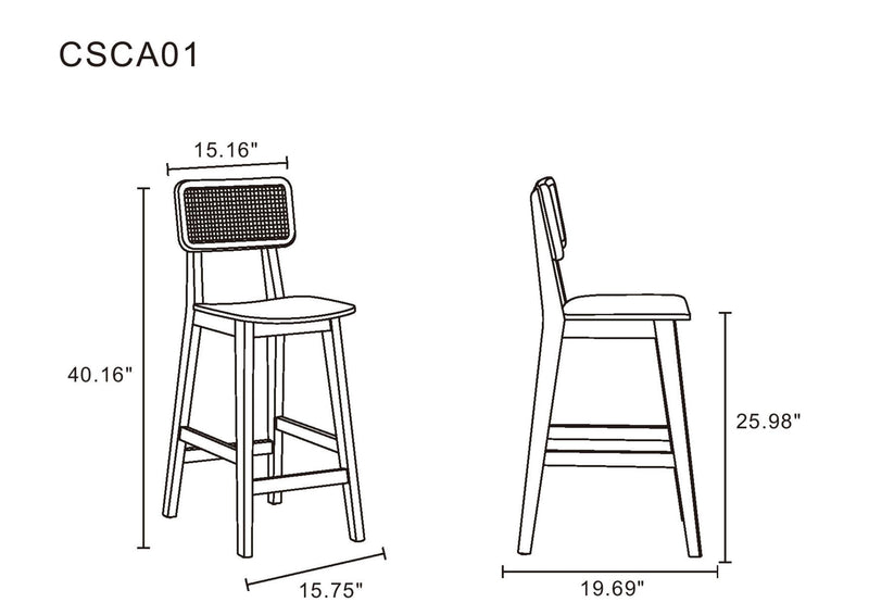 Manhattan Comfort Versailles Counter Height Barstool - Natural Cane