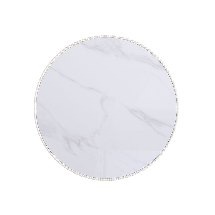 Manhattan Comfort Modern Anderson Coffee Table Upholstered Leatherette with Ceramic Faux Marble Tabletop - Cream