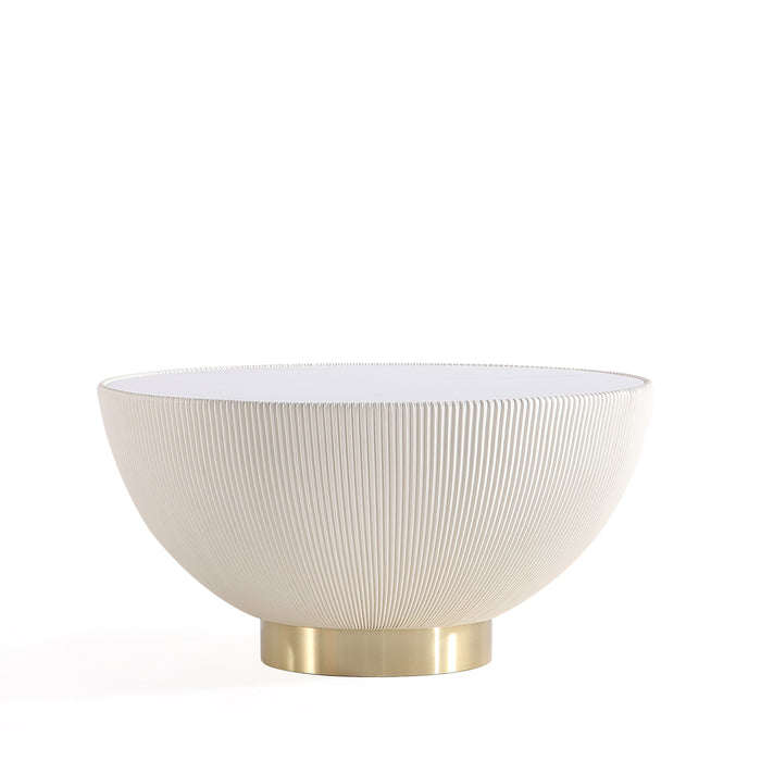 Manhattan Comfort Modern Anderson Coffee Table Upholstered Leatherette with Ceramic Faux Marble Tabletop - Cream