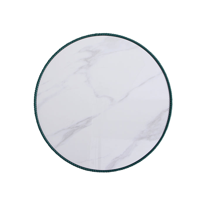 Manhattan Comfort Modern Anderson Coffee Table Upholstered Leatherette with Ceramic Faux Marble Tabletop - Green
