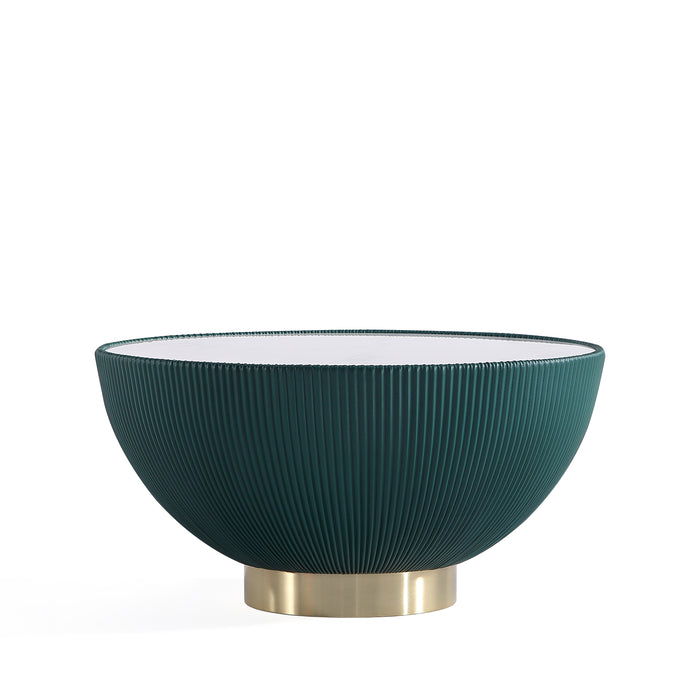 Manhattan Comfort Modern Anderson Coffee Table Upholstered Leatherette with Ceramic Faux Marble Tabletop - Green