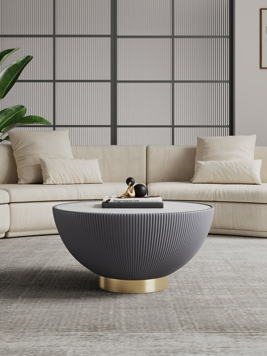 Manhattan Comfort Modern Anderson Coffee Table Upholstered Leatherette with Ceramic Faux Marble Tabletop - Grey