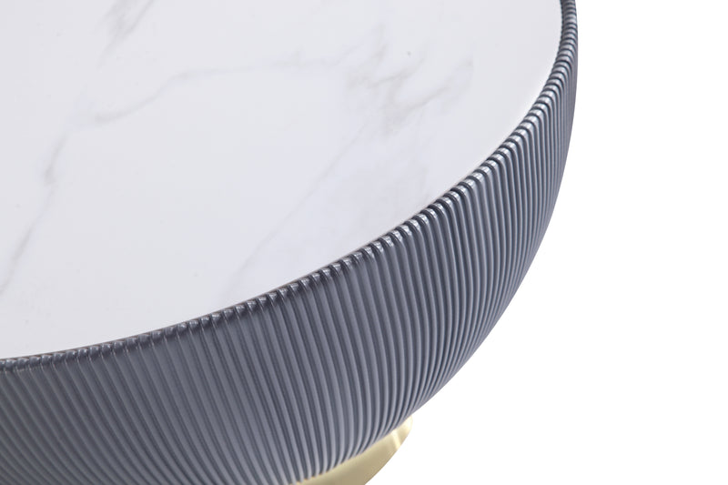 Manhattan Comfort Modern Anderson Coffee Table Upholstered Leatherette with Ceramic Faux Marble Tabletop - Grey