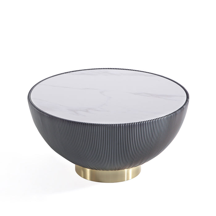Manhattan Comfort Modern Anderson Coffee Table Upholstered Leatherette with Ceramic Faux Marble Tabletop - Grey