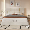Joyce Upholstered Platform Bed With Hydraulic Storage And Velvet Frame,queen Size,beige Queen Bed | Lit Plateforme Joyce Tapisse Avec Rangement Hydraulique Et Cadre En Velours, Taille Queen, Beige