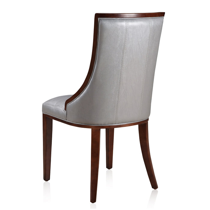 Manhattan Comfort Set of 2 Fifth Avenue Faux Leather Dining Chairs - Silver & Walnut