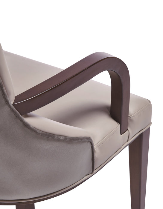 Manhattan Comfort Shubert Modern Faux Leather & Velvet Dining Armchair - Light Grey