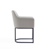 Manhattan Comfort Modern Serena Dining Armchair Upholstered Leatherette with Steel Legs - Light Grey|Chaise de salle à manger à accoudoirs moderne Serena de Manhattan Comfort revêtue de similicuir avec pattes en acier - gris clair