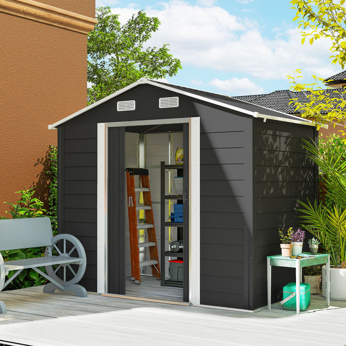 Outsunny 7.5' X 6.5' Outdoor Storage Shed With Double Doors, Dark Grey