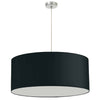 Dainolite 1 Light Drum Pendant 28\" Dia Satin Chrome Finish Black Shade No Bottom Diffuser Lamp