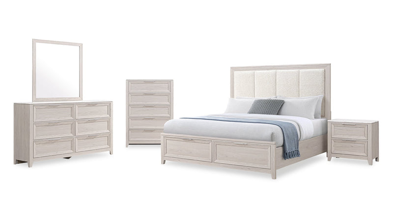 Elana Storage Bed with Upholstered Headboard, Beige – King Size