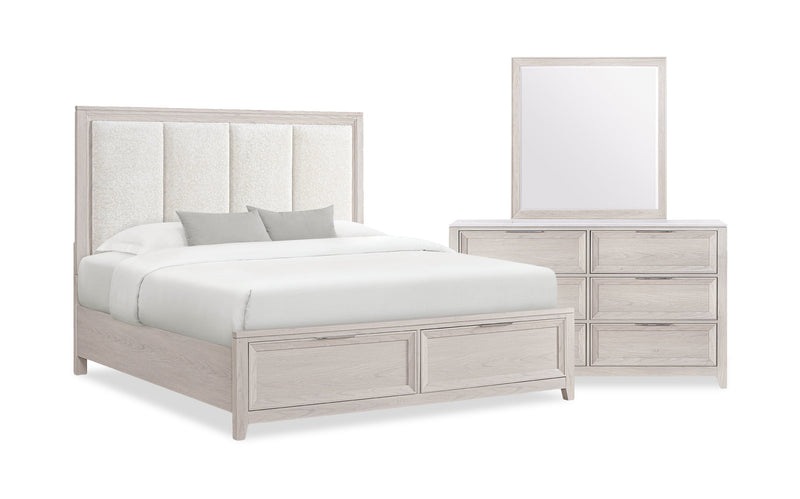 Elana 5pc Bedroom Set with Storage Bed, Dresser & Mirror, Natural - King Size
