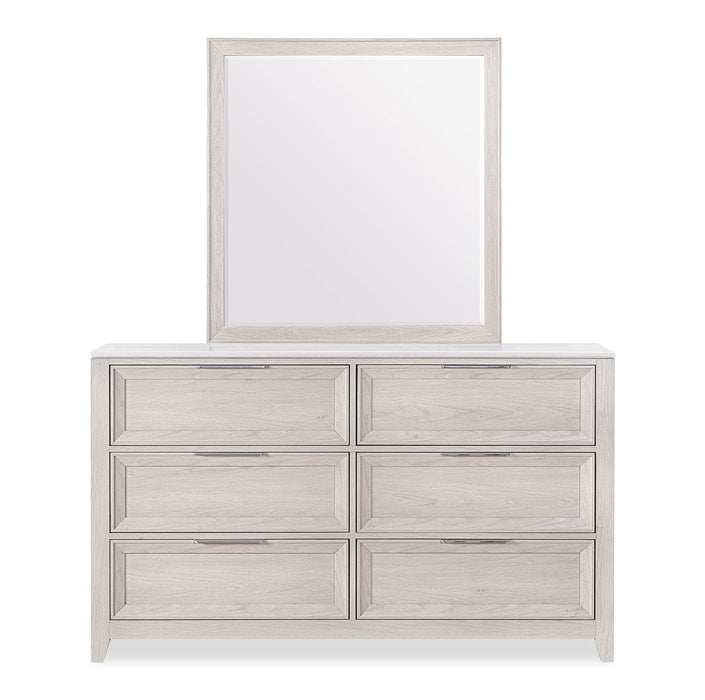 Elana 6pc Bedroom Set with Storage Bed, Dresser, Mirror & Nightstand, Beige – Queen Size