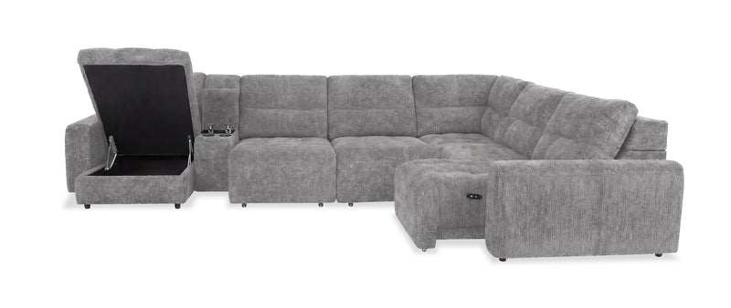 Scott Living Elevate Modular 7-Piece Left-Facing Chenille Fabric Power Sliding Sectional with Storage - Grey