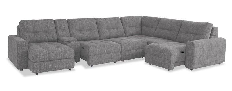 Scott Living Elevate Modular 7-Piece Left-Facing Chenille Fabric Power Sliding Sectional with Storage - Grey