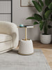 Manhattan Comfort Modern Anderson End Table 1.0 Upholstered Leatherette with Gold Tabletop - Cream|Table de bout moderne Anderson 1.0 de Manhattan Comfort avec revêtement en similicuir et dessus de table doré - crème