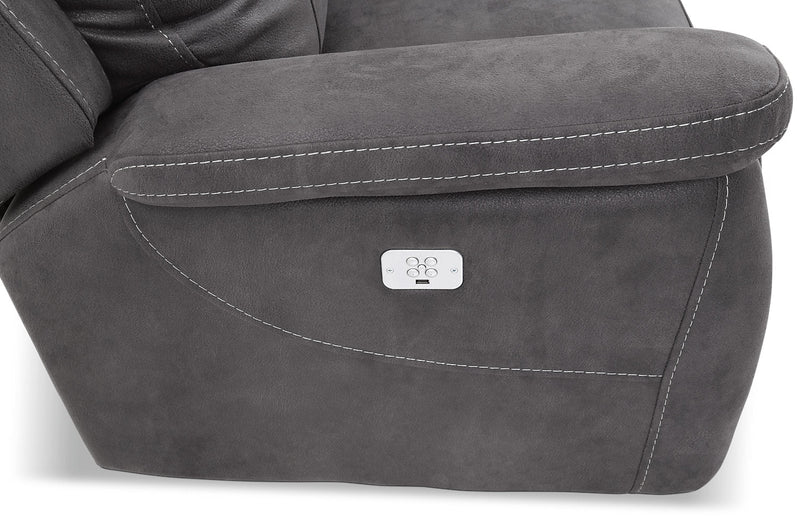 Floy 6-Piece Faux Suede Power Reclining Sectional with Power Headrests, Console and USB Port - Grey