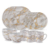 20-Piece Grey Marble Porcelain Dinnerware Set with Gold Veining & Gold Flatware | Ensemble de Vaisselle Complet 20 Pieces en Porcelaine Effet Marbre Gris et Or