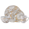 20-Piece Grey Marble Porcelain Dinnerware Set with Gold Veining & Gold Flatware | Ensemble de Vaisselle Complet 20 Pieces en Porcelaine Effet Marbre Gris et Or