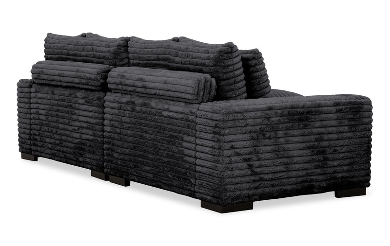 Alto 2-Piece Ultra Plush Faux Fur Fabric Sectional with Dual Cupholders, USB Ports and 4 Accent Pillows - Ebony