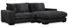 Alto 2-Piece Ultra Plush Faux Fur Fabric Sectional with Dual Cupholders, USB Ports and 4 Accent Pillows - Ebony