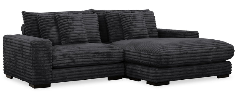 Alto 2-Piece Ultra Plush Faux Fur Fabric Sectional with Dual Cupholders, USB Ports and 4 Accent Pillows - Ebony