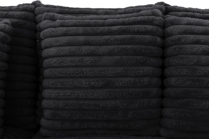Alto 2-Piece Ultra Plush Faux Fur Fabric Sectional with Dual Cupholders, USB Ports and 4 Accent Pillows - Ebony