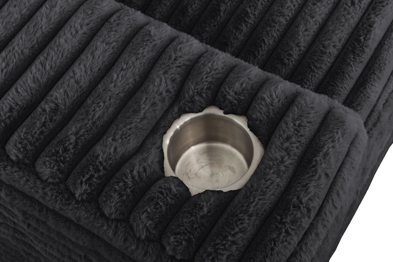 Alto 2-Piece Ultra Plush Faux Fur Fabric Sectional with Dual Cupholders, USB Ports and 4 Accent Pillows - Ebony