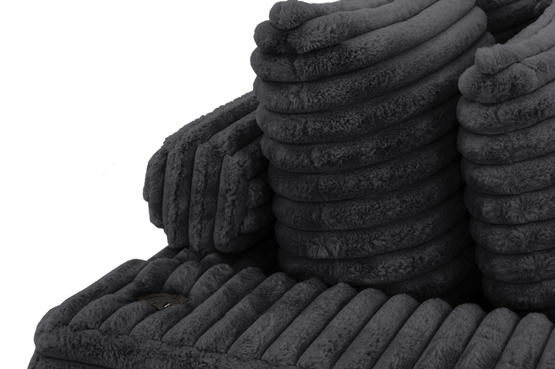 Alto 2-Piece Ultra Plush Faux Fur Fabric Sectional with Dual Cupholders, USB Ports and 4 Accent Pillows - Ebony