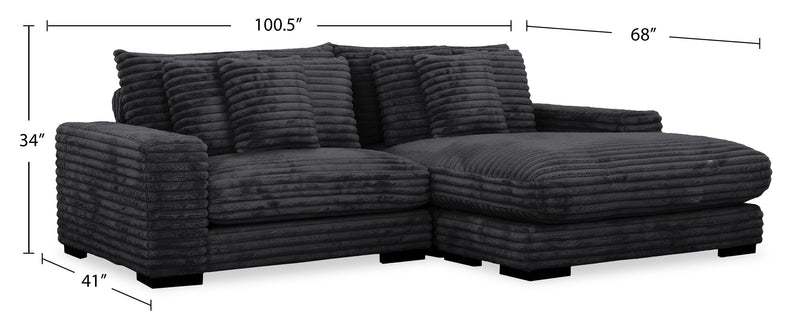 Alto 2-Piece Ultra Plush Faux Fur Fabric Sectional with Dual Cupholders, USB Ports and 4 Accent Pillows - Ebony