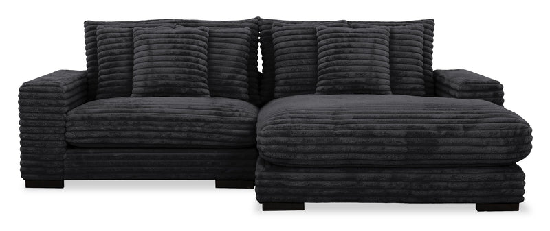 Alto 2-Piece Ultra Plush Faux Fur Fabric Sectional with Dual Cupholders, USB Ports and 4 Accent Pillows - Ebony
