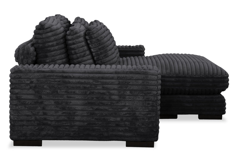 Alto 2-Piece Ultra Plush Faux Fur Fabric Sectional with Dual Cupholders, USB Ports and 4 Accent Pillows - Ebony